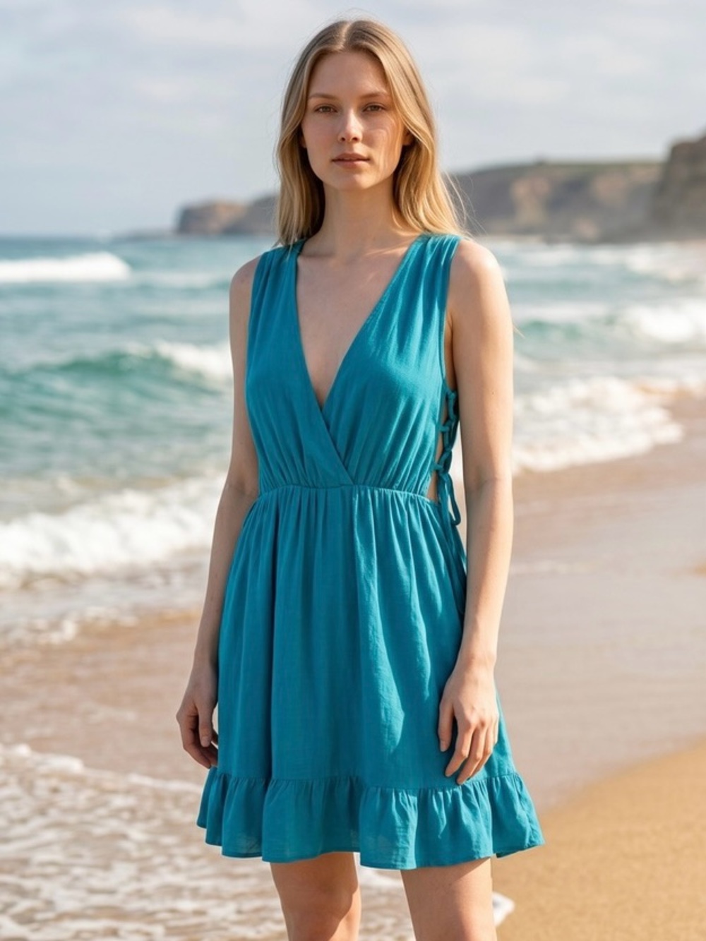 Cupshe Teal Blue Lace Up Side Ruffle Mini Dress Size Small